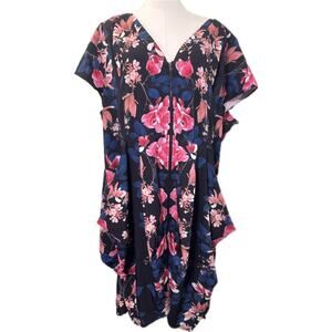City Chic Black Lotus Floral Butterfly Sleeve V-neck Dress, Size XXL(24)